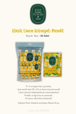Eyüp Sabri Tuncer 3 Adet Klasik Limon Kolonyalı Mendil 50'li ve %100 Doğal ROSIE