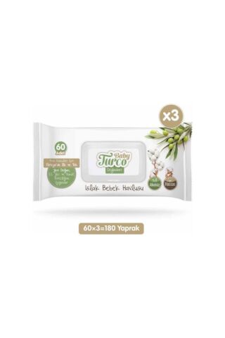 Islak Bebek Havlusu 60 Yaprak 3'lü Baby Turco Doğadan