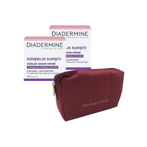 Diadermine Kırışıklık Karşıtı Günlük Bakım Kremi (Tüm Cilt Tipleri) 50 ml x 2 ve 'İstediğin Sen' Çanta Hediyeli