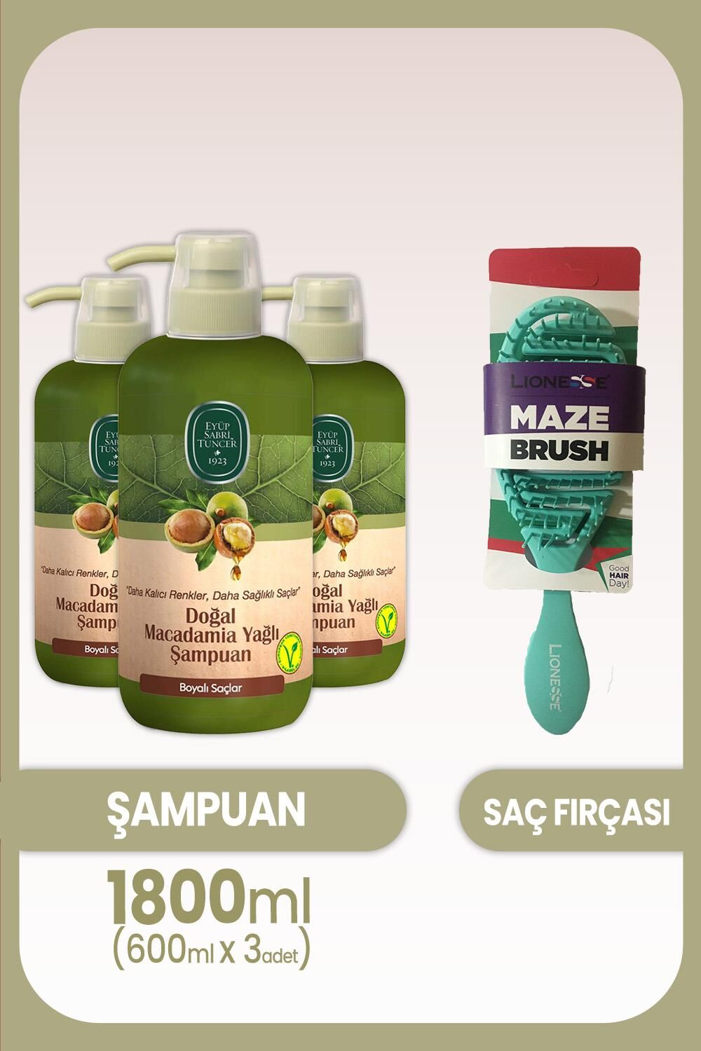 Eyüp Sabri Tuncer Macadamia Yağlı Şampuan 600 ml x 3 Adet ve Saç Fırçası
