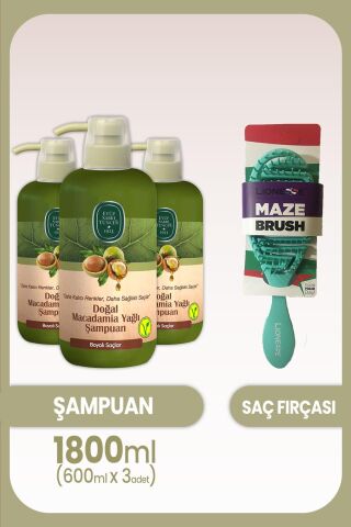Eyüp Sabri Tuncer Macadamia Yağlı Şampuan 600 ml x 3 Adet ve Saç Fırçası