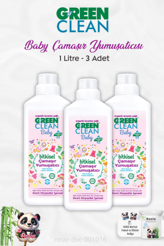 3 Adet Green Clean Baby Bitkisel Çamaşır Yumuşatıcı Lavanta Yağlı 1 lt ve ROSIE