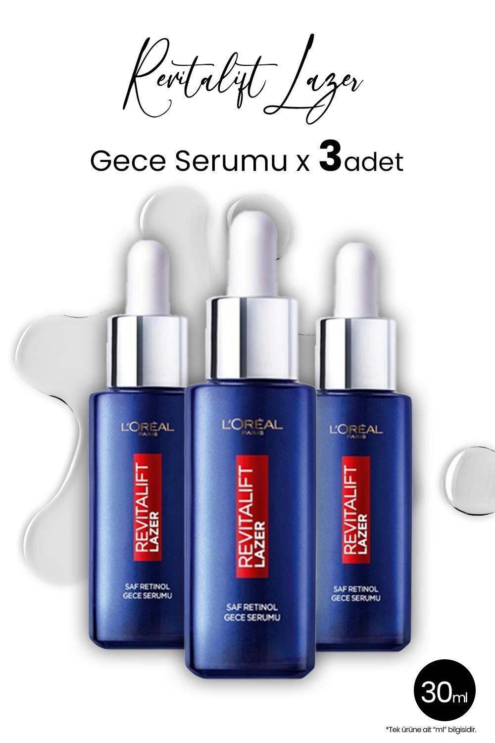 Loreal Paris Revitalift Lazer Saf Retinol Gece Serumu 30 ml x 3 Adet