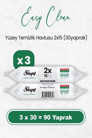 Sleepy Easy Clean Yüzey Temizlik Havlusu 2x15 x 3 Adet (90 Yaprak)