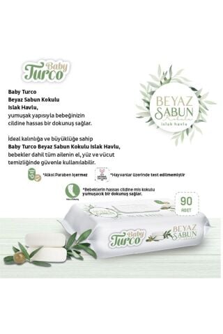 Baby Turco Beyaz Sabun Kokulu Islak Havlu 90'lı X 12