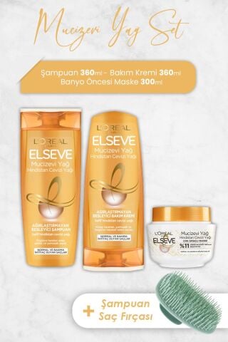 Elseve Mucizevi Yağ Hindistan Cevizi Saç Bakım Serisi ve Şampuan Fırçası