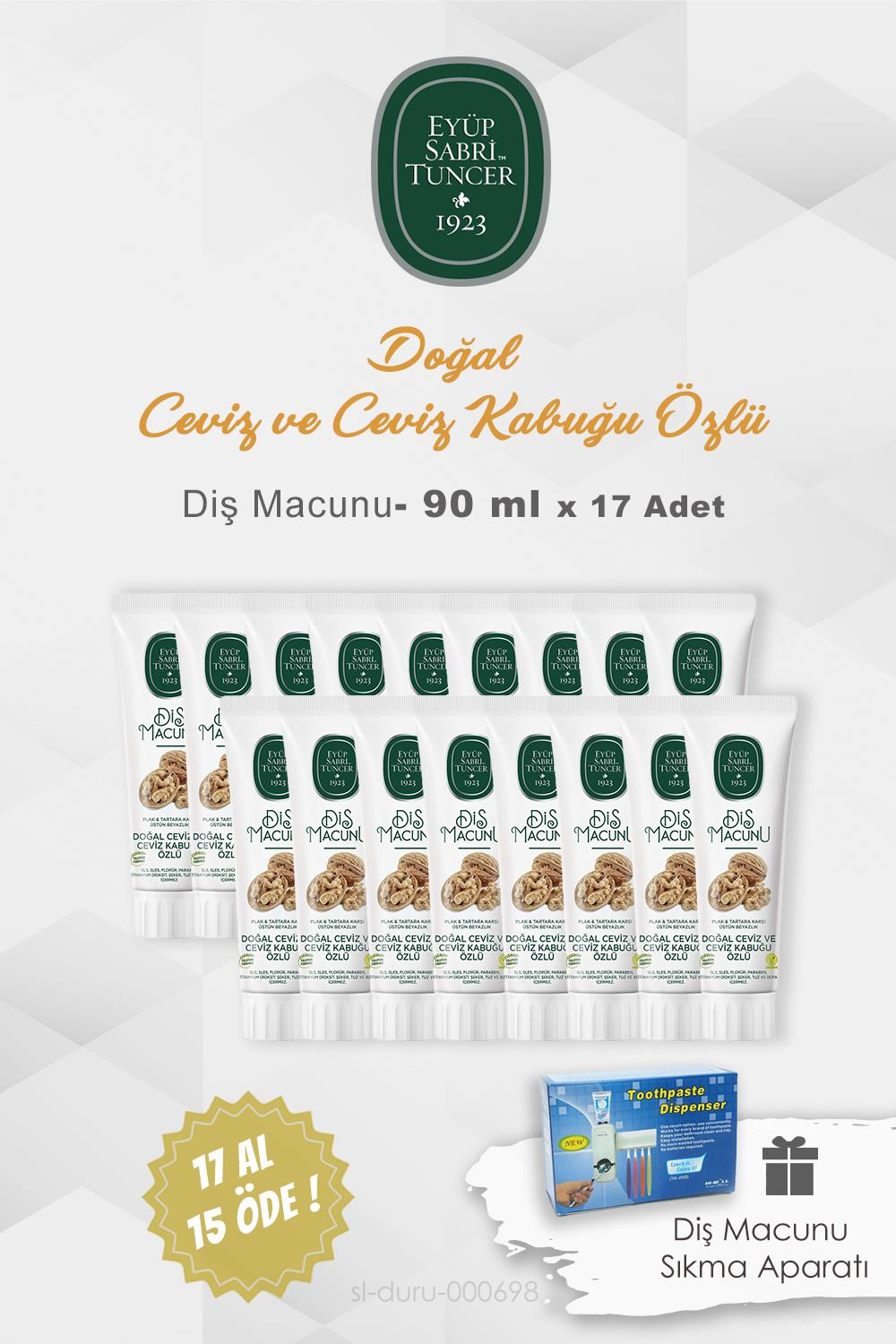 Eyüp Sabri Tuncer 17 AL 15 ÖDE Diş Macunu Ceviz Özlü 90 ml ve Diş Macunu Aparatı