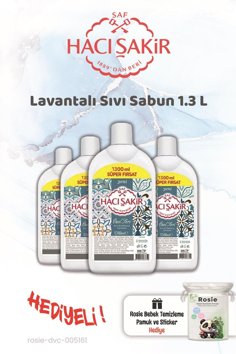 Hacı Şakir 1300 ml 4'lü Lavanta Sıvı Sabun ve Rosie Hediye