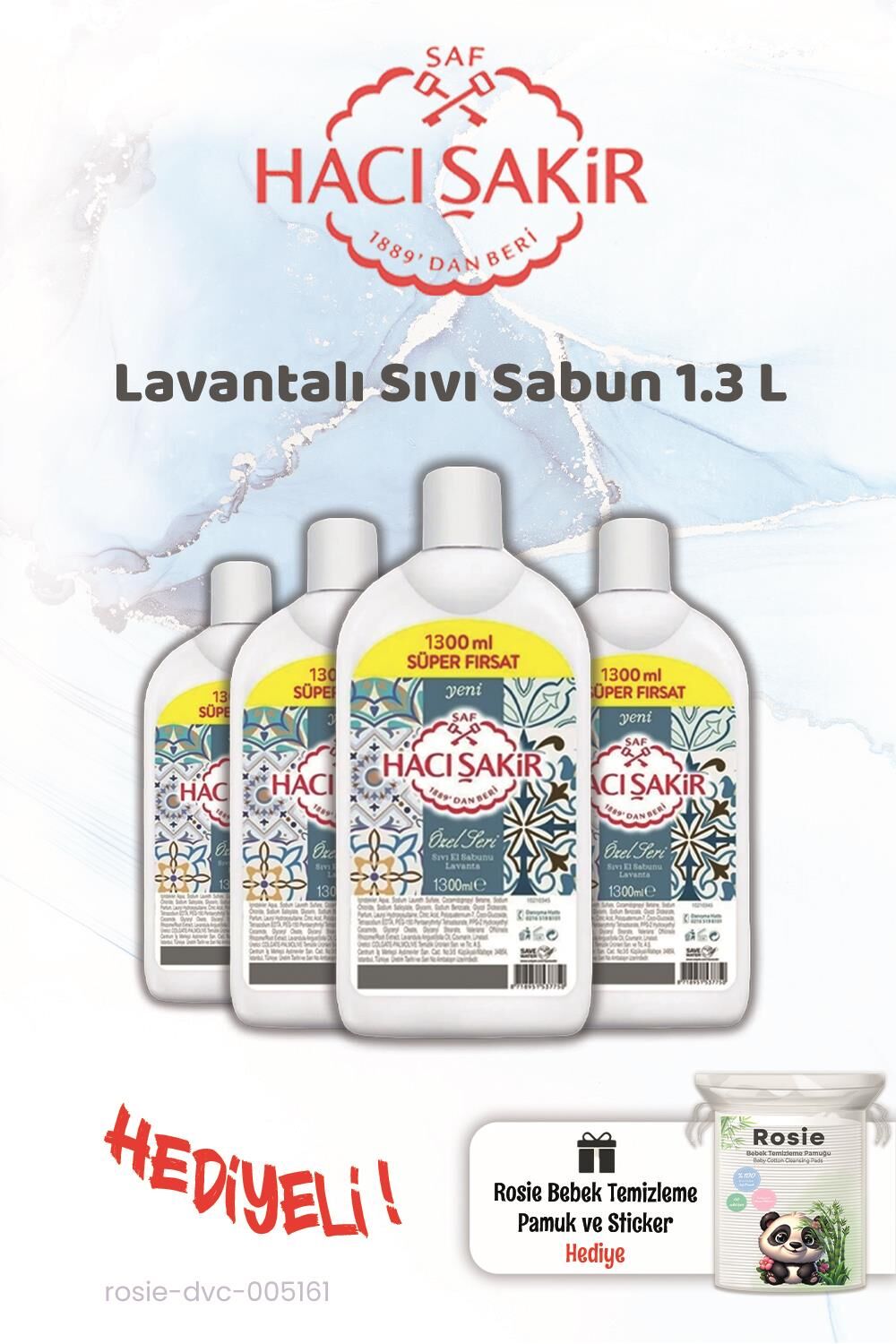 Hacı Şakir 1300 ml 4'lü Lavanta Sıvı Sabun ve Rosie Hediye