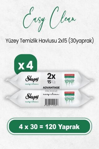 Sleepy Easy Clean Yüzey Temizlik Havlusu 2x15 x 4 Adet (120 Yaprak)