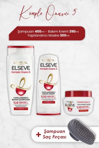 Elseve Komple Onarıcı 5 Saç Bakım Serisi ve Şampuan Fırçası