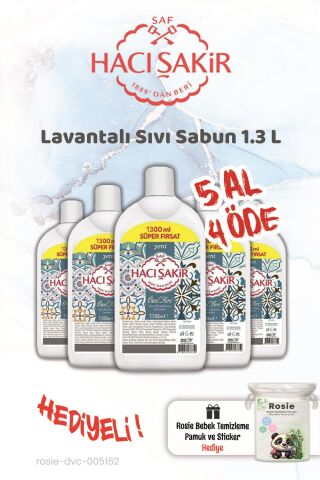5 AL 4 ÖDE Hacı Şakir 1300 ml Lavanta Sıvı Sabun ve Rosie Hediye