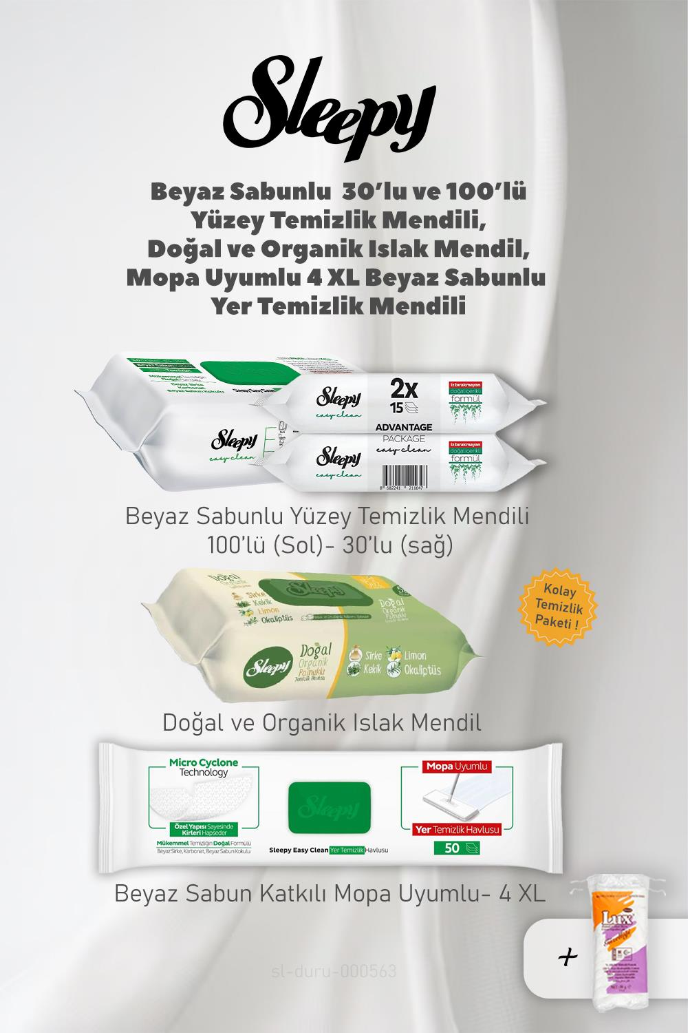 Sleepy Mopa Uyumlu 4XL, Doğal Islak Mendil, Yüzey Temizlik Mendilleri ve Pamuk