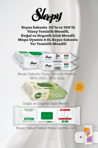 Sleepy Mopa Uyumlu 4XL, Doğal Islak Mendil, Yüzey Temizlik Mendilleri ve Pamuk