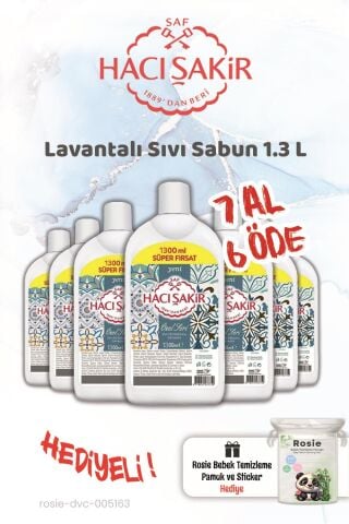 Hacı Şakir 7 AL 6 ÖDE 1300 ml Lavanta Sıvı Sabun ve Rosie Hediye