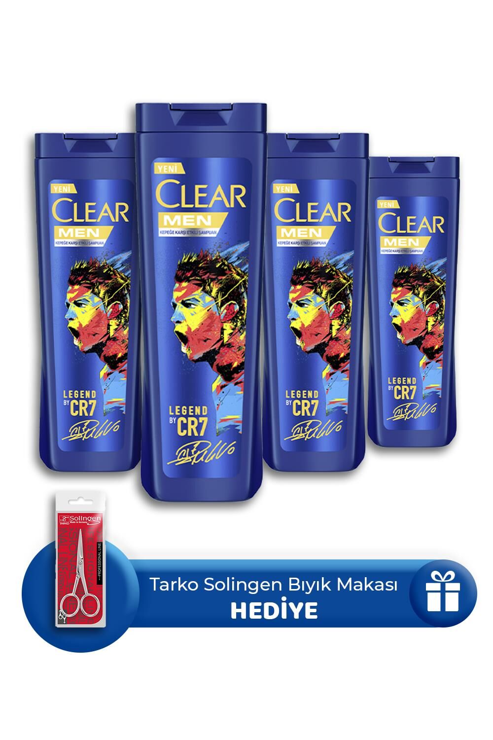 Clear Men Şampuan Legend By Cr7 325 ml 4 Adet, Bıyık Makası Hediye