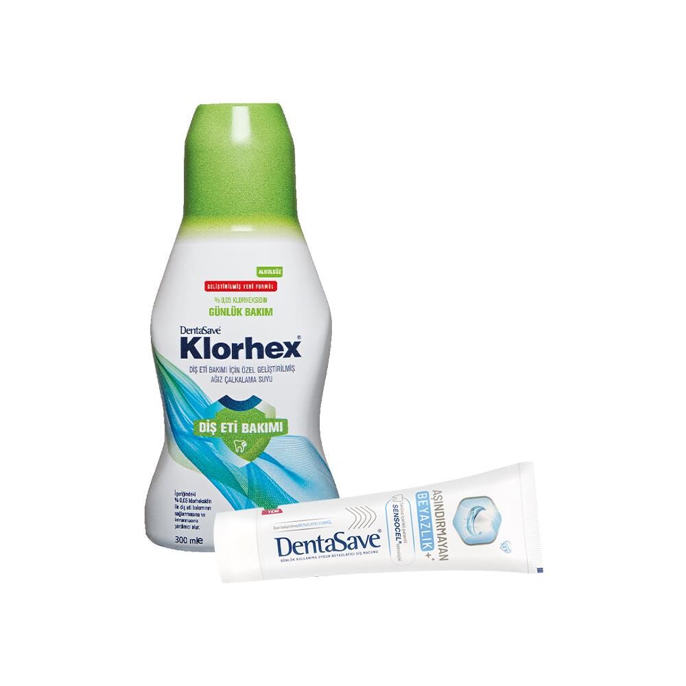 Dentasave Klorhex Günlük Bakım Ağız Çalkalama Suyu 300 ml ve Diş Macunu Aşındırmayan Beyazlık 75 ml