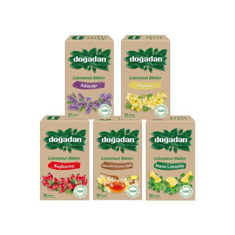Doğadan Poşet Çay Seti, Adaçayı, Ballı Ihlamur, Kuşburnu, Nane Limon, Ihlamur ( 5 Adet )