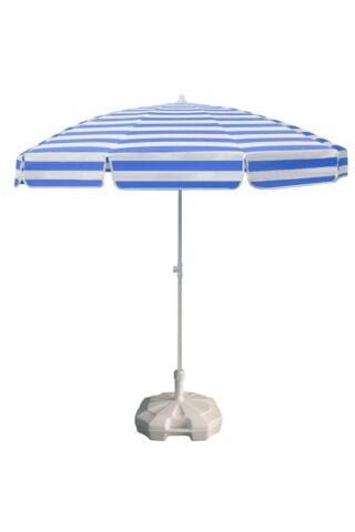 Mavi Beyaz Çizgili 200/8 Plaj Ve Güneş Şemsiyesi 20 Litre Bidonlu Taşıma Çantası Hediyeli