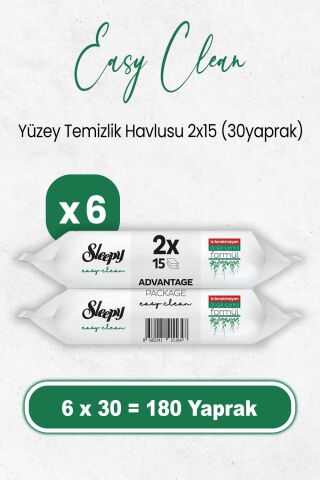 Sleepy Easy Clean Yüzey Temizlik Havlusu 2x15 x 6 Adet (180 Yaprak)