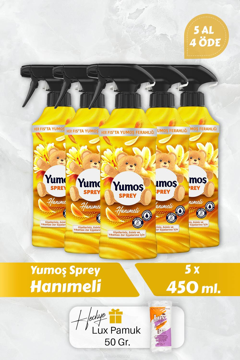 Yumoş Hanımeli Sprey, 5 AL 4 Öde 450 ml, Pamuk Hediyeli