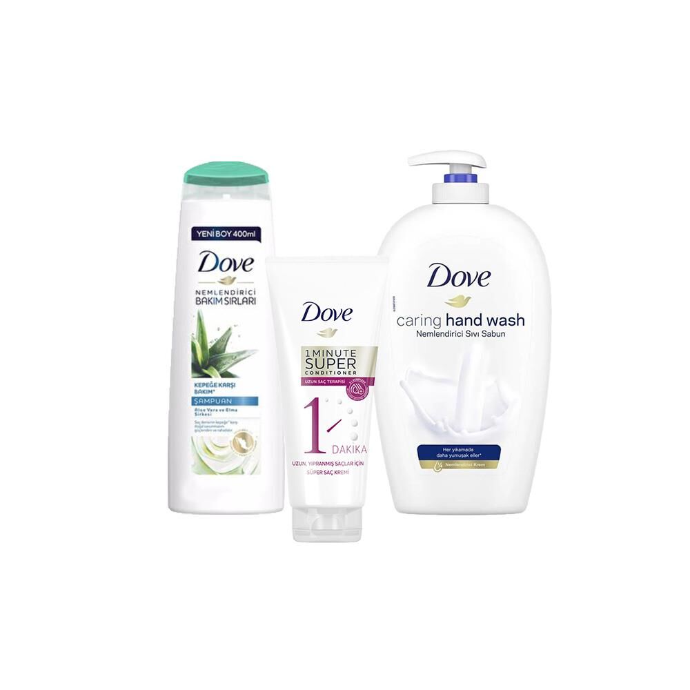 Dove Saç Bakım Şampuanı Aloe Vera, Saç Kremi Uzun Saç Terapisi ve Sıvı Sabun Caring Hand