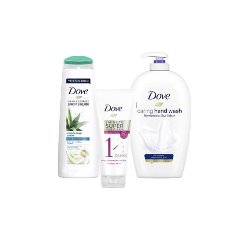 Dove Saç Bakım Şampuanı Aloe Vera, Saç Kremi Uzun Saç Terapisi ve Sıvı Sabun Caring Hand