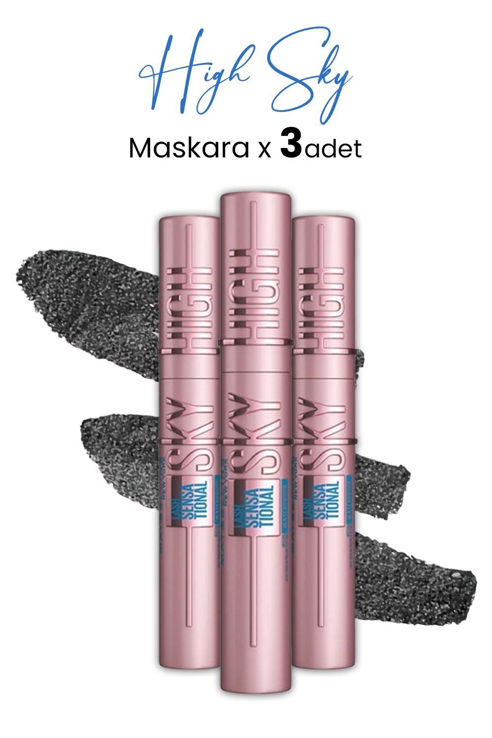 Maybelline New York Lash Sensational Sky High Waterproof Maskara Siyah x 3 Adet