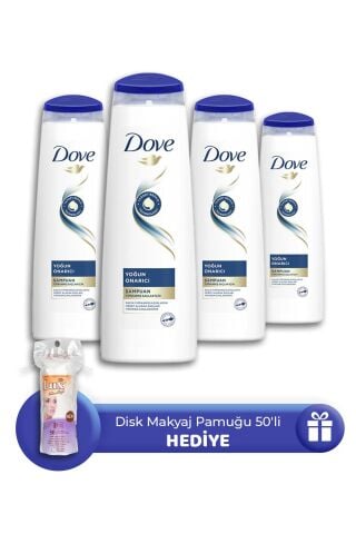 Dove Şampuan Yoğun Onarıcı 350 ml 4 Adet, Makyaj Pamuğu 50' li Hediye