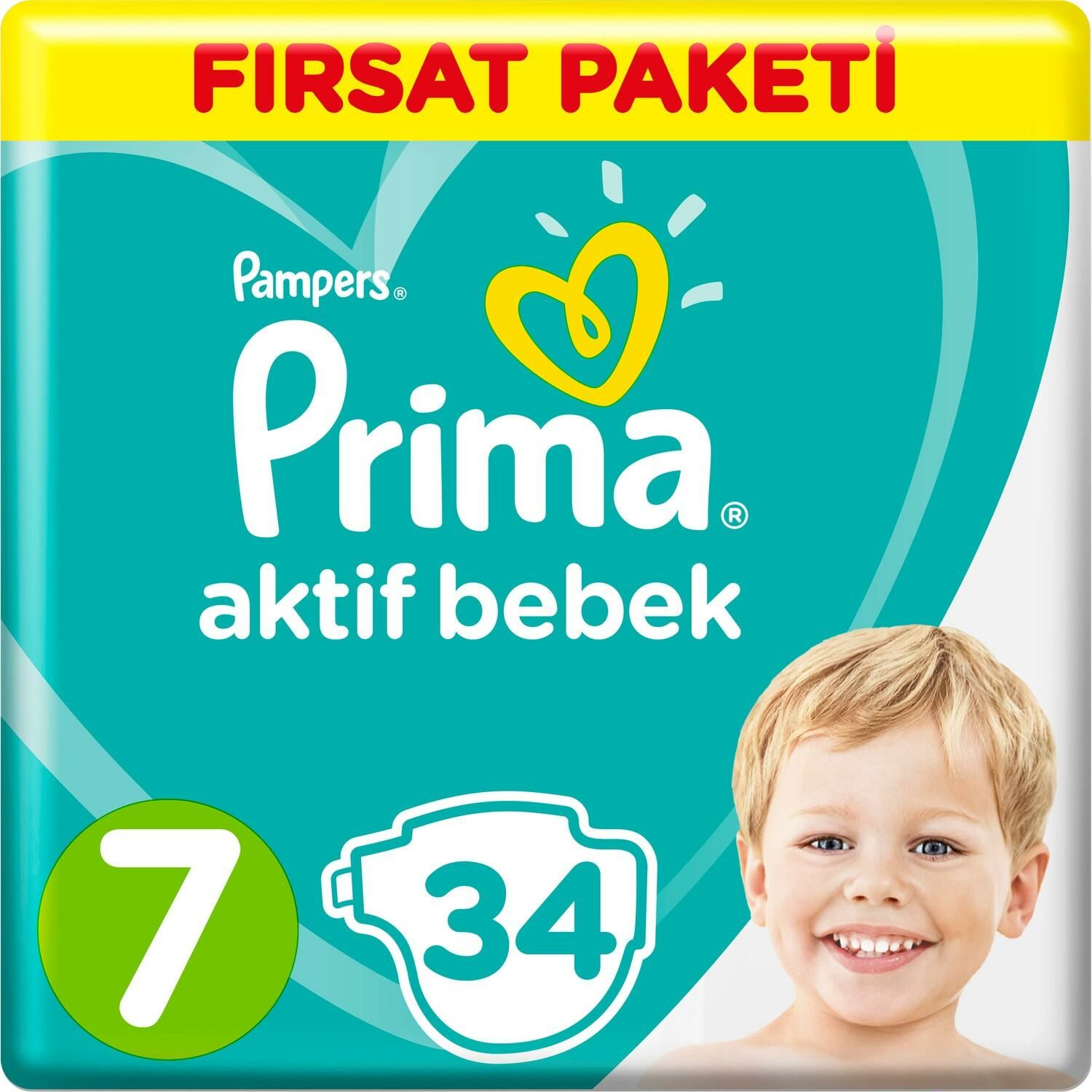 Prima Bebek Bezi Aktif Bebek 7 Beden 34 Adet XX Large Fırsat Paketi