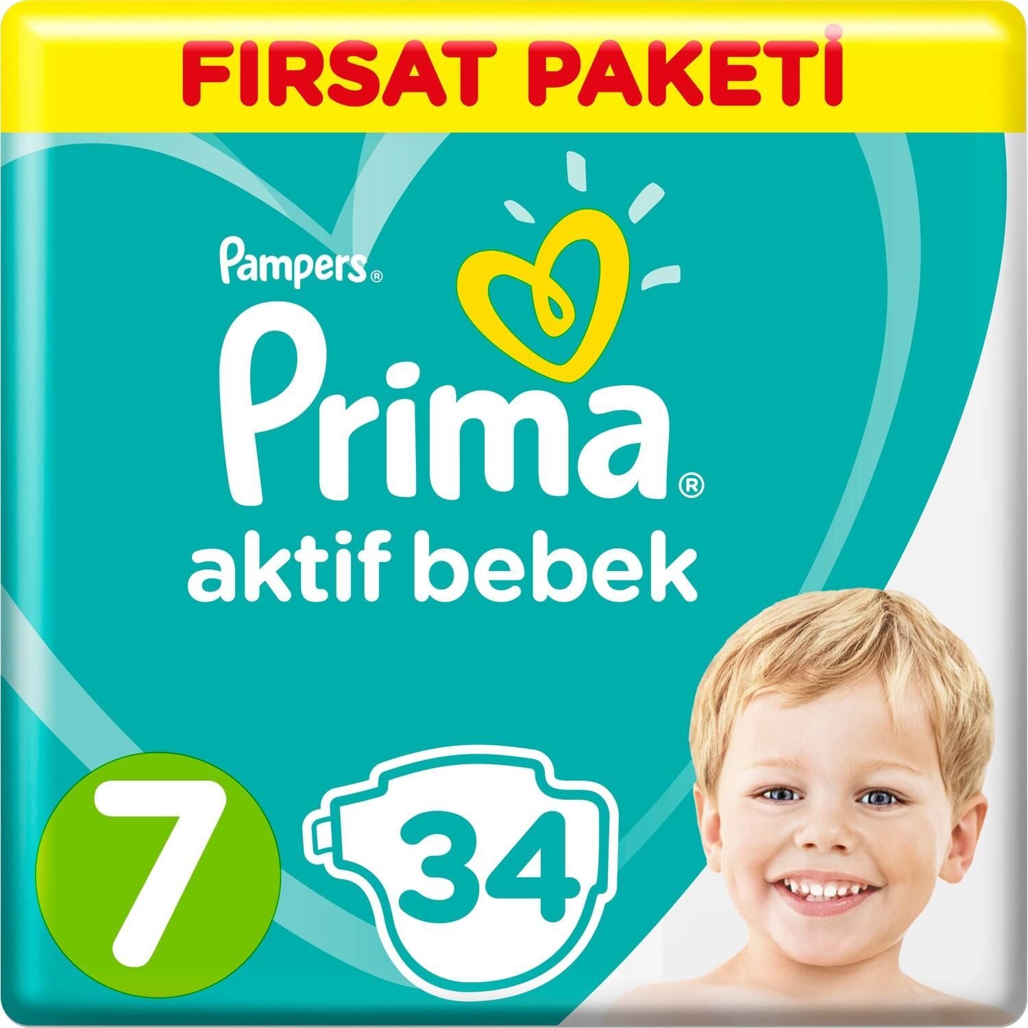 Prima Bebek Bezi Aktif Bebek 7 Beden 34 Adet XX Large Fırsat Paketi