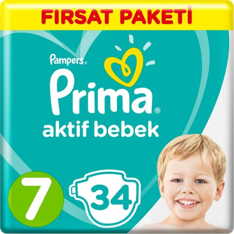 Prima Bebek Bezi Aktif Bebek 7 Beden 34 Adet XX Large Fırsat Paketi