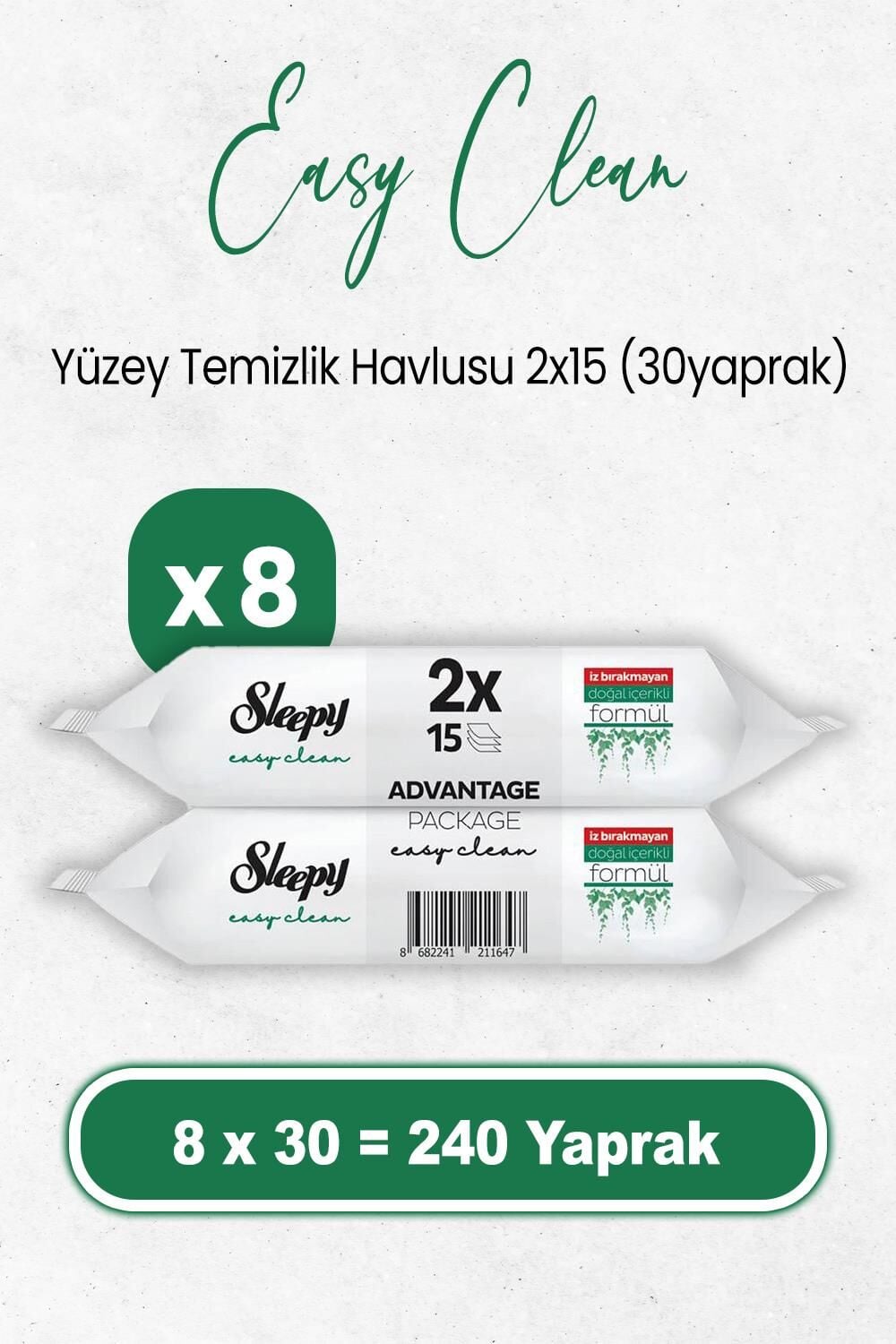Sleepy Easy Clean Yüzey Temizlik Havlusu 2x15 x 8 Adet (240 Yaprak)
