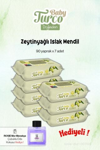 Baby Turco 7 Paket Zeytinyağlı Islak Havlu 90'lı ve Rosie Koku Hediye