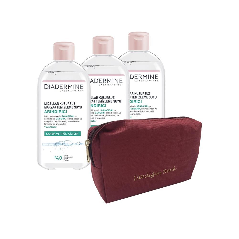 DIADERMINE Arındırıcı Micellar Kusursuz Makyaj Temizleme Suyu 400 ml x 3 ve 'İstediğin Sen' Çanta Hediyeli