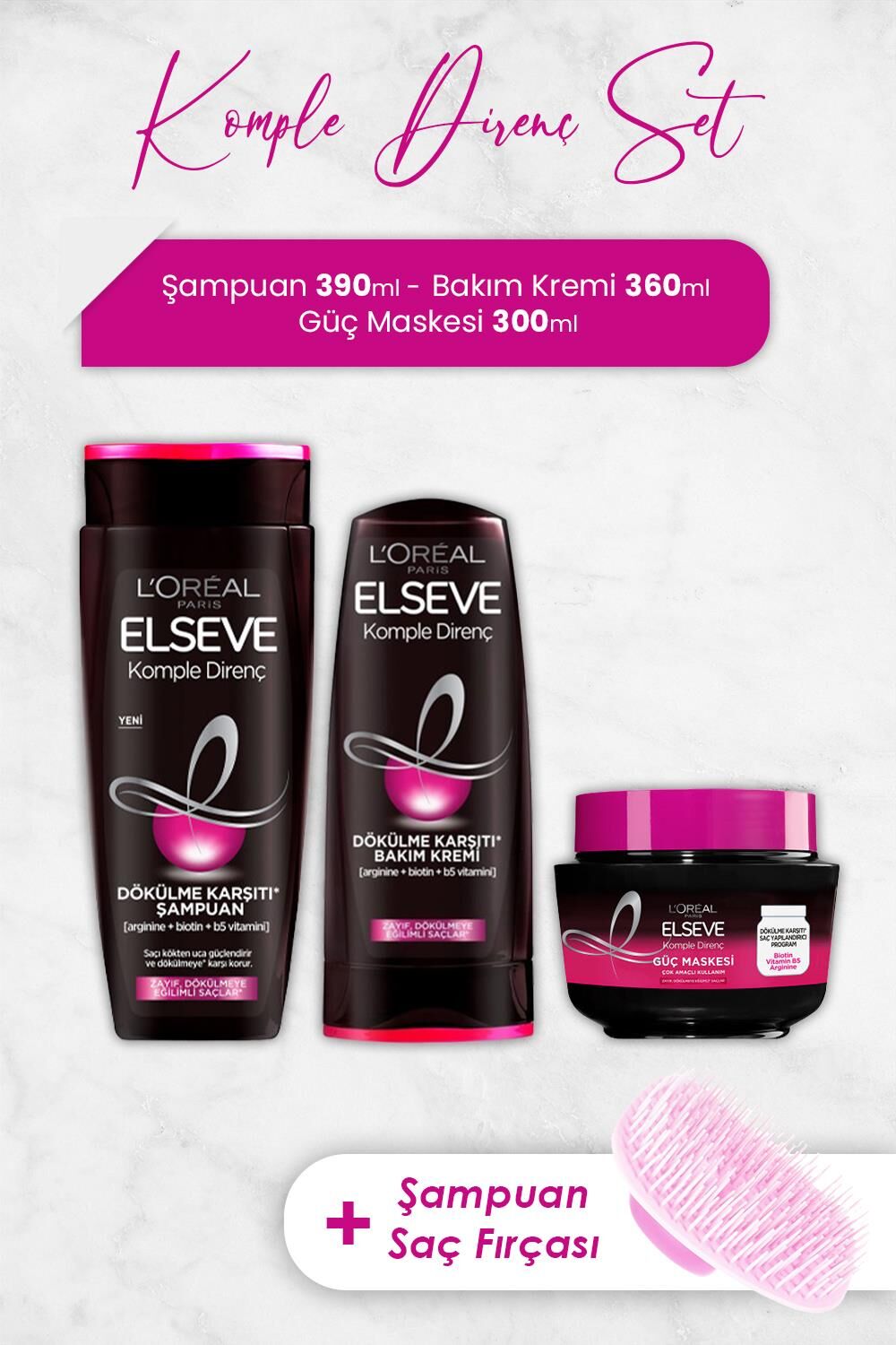 Elseve Komple Direnç Saç Bakım Serisi 4 ve Şampuan Fırçası