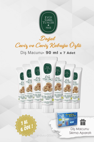 Eyüp Sabri Tuncer Diş Macunu Ceviz Özlü 90 ml 7 AL 6 ÖDE ve Diş Macunu Aparatı