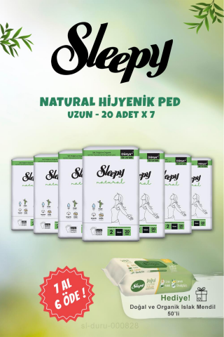 Sleepy Natural Uzun 7 AL 6 ÖDE Ultra Hijyenik Ped 20 Adet ve Organik Islak Mendil 50 li