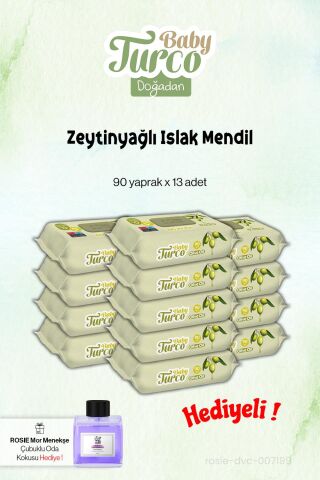 13 Paket Baby Turco Zeytinyağlı Islak Havlu 90'lı ve Rosie Koku Hediye