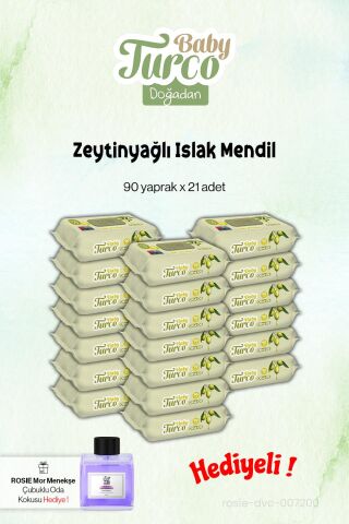 Baby Turco 21 Paket Zeytinyağlı Islak Havlu 90'lı ve Rosie Koku Hediye