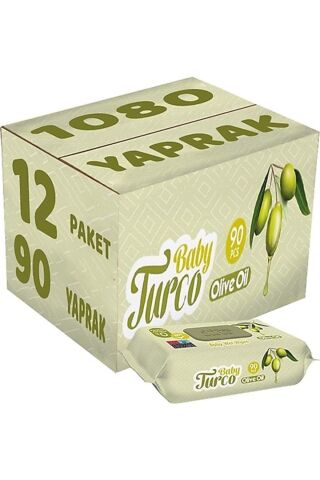 Islak Havlu Zeytinyağlı 90'lı X 12 Paket Baby Turco