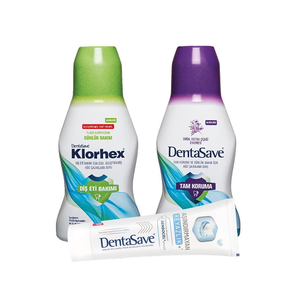 Dentasave Klorhex Günlük Bakım, Cistus Ağız Çalkalama Suyu 300 ml ve Diş Macunu Aşındırmayan Beyazlık 75 ml
