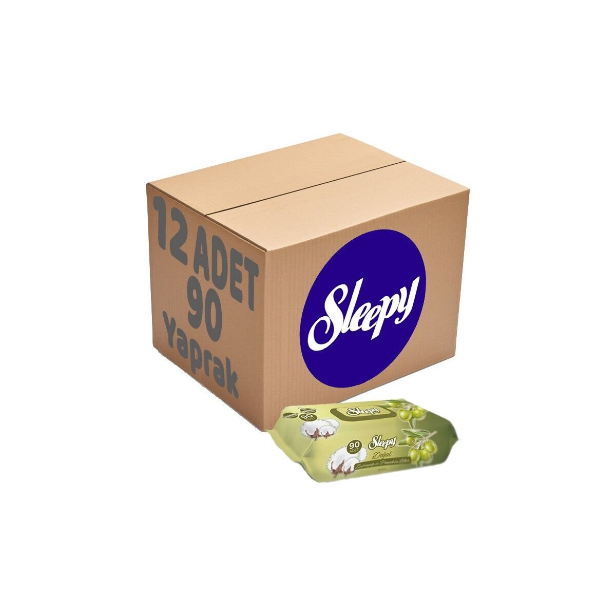 Sleepy Islak Havlu Mendil 90 Yaprak Pamuk & ZeytinYağlı 12 Li