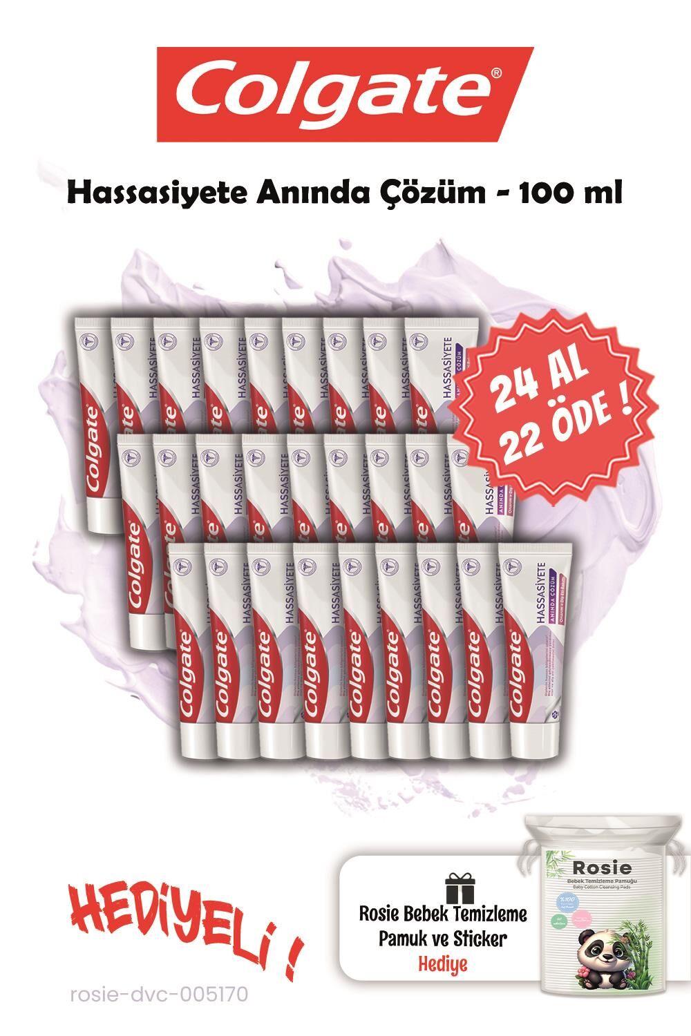 Colgate Hassasiyete Anında Çözüm Diş Macunu 100 ML, 24 AL 22 Öde ve Rosie Hediye