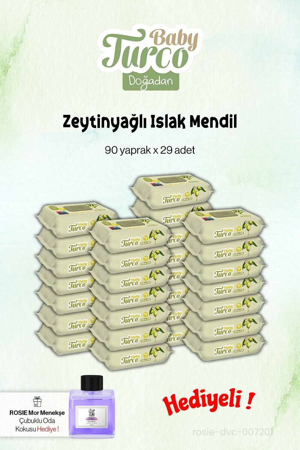 Baby Turco 29 Paket, 90'lı Zeytinyağlı Islak Havlu ve Rosie Koku Hediye