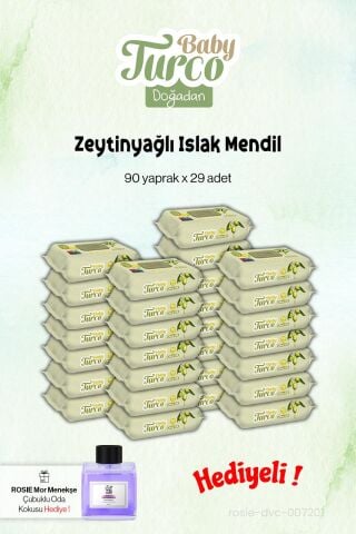 Baby Turco 29 Paket, 90'lı Zeytinyağlı Islak Havlu ve Rosie Koku Hediye