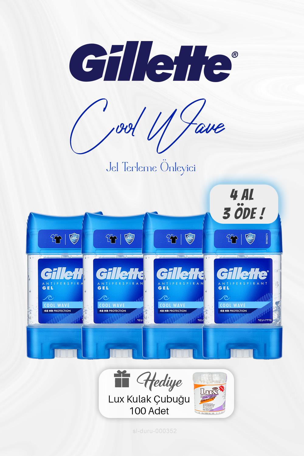 4 AL 3 ÖDE Gillette Jel Cool Wave Terleme Önleyici 70 ml, Kulak Çubuğu Hediyeli