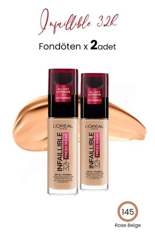 Loreal Paris Infaillible 32H Fresh Wear Fondöten 145 Rose Beige x 2 Adet