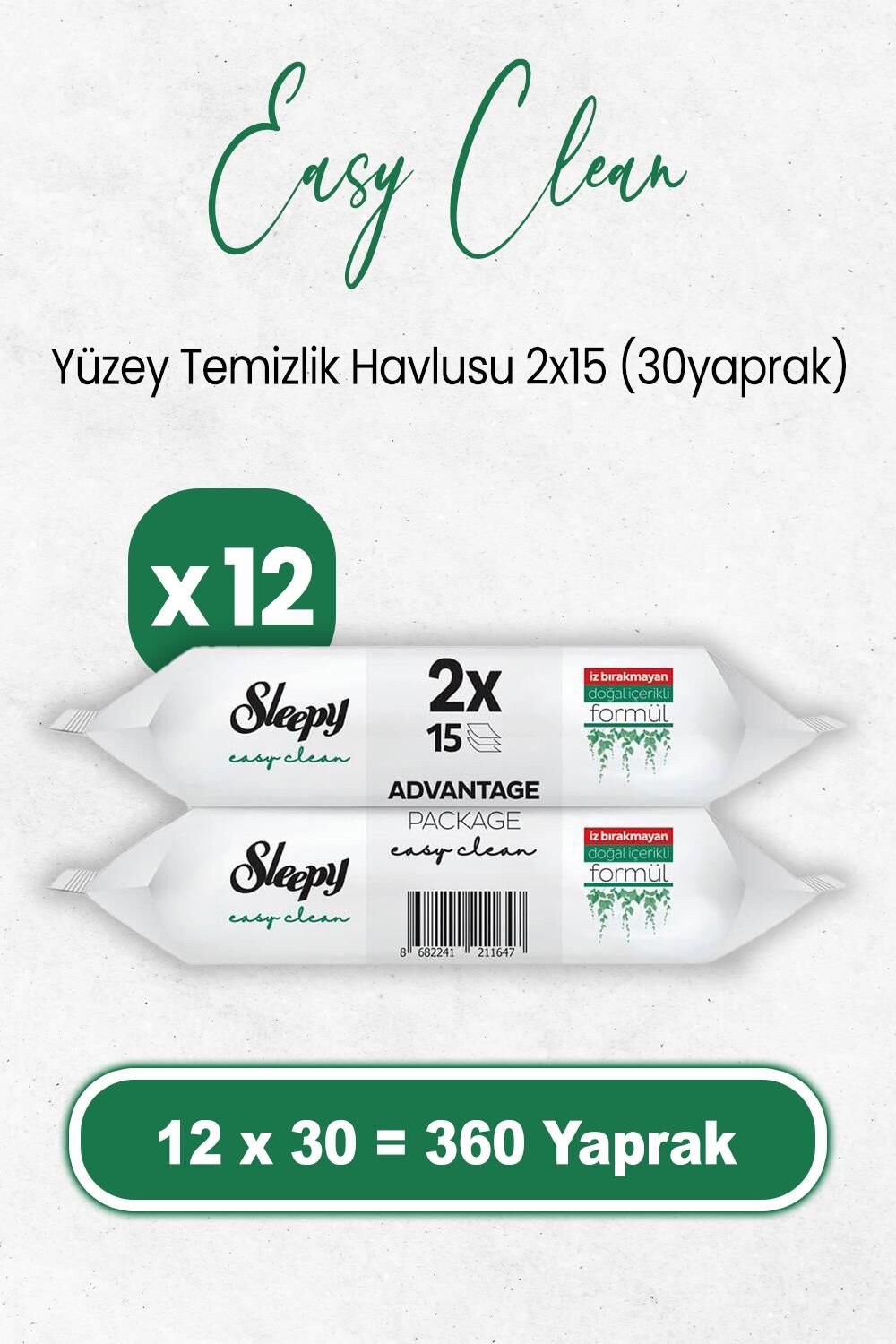 Sleepy Easy Clean Yüzey Temizlik Havlusu 2x15 x 12 Adet (360 Yaprak)