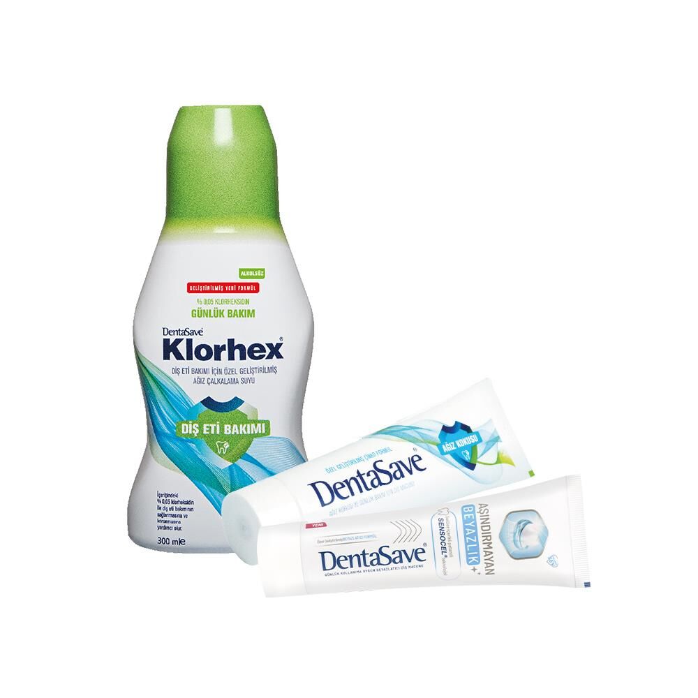 Dentasave Klorhex Günlük Bakım Ağız Çalkalama Suyu 300 ml, Diş Macunu Çinko ve Aşındırmayan Beyazlık 75 ml